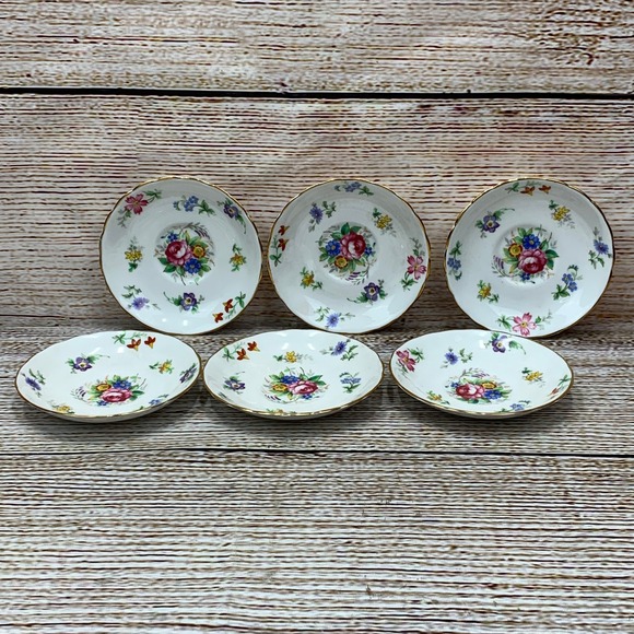 Tuscan Fine English‎ Bone China Saucers Bouquet Floral Gold Trim Set of 6 - Picture 2 of 11